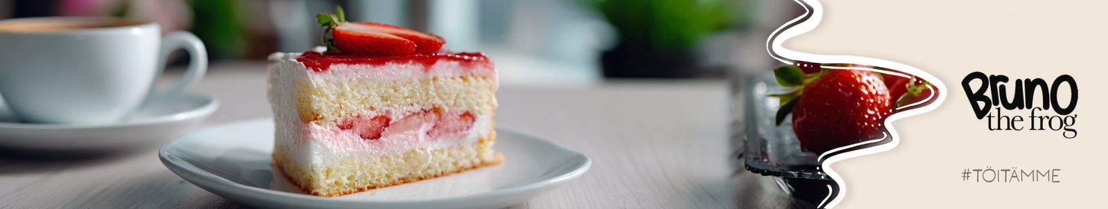 mansikkakakku lautasella - Bruno the Frog, töitämme